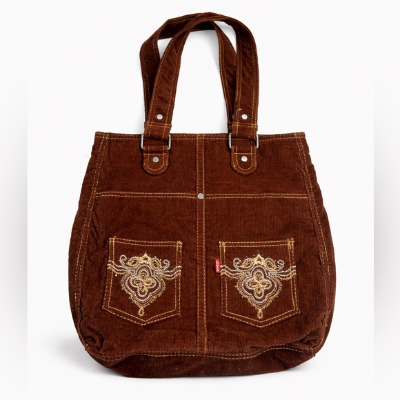 Levi's Handbags - Levi’s Vintage Y2K Brown Corduroy Tote Bag Embroidered Front Pockets Unisex